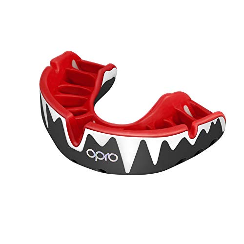 Opro Adult Platinum Level Mouthguard for Ball, Stick and Combat Sports - 18 Month Dental Warranty (Ages 10+) (Black/White/Red)