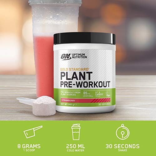 Optimum Nutrition ON Gold Standard Plant Pre-workout, Vegan Pre Workout Powder Supplement with Caffeine, Strawberry, 30 Servings, 240 g