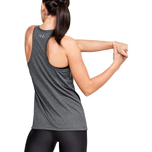 Under Armour Women's Tech - Solid Tank Top for Sport Loose Fit Gym Vest, (Carbon Heather/Metallic Silver (090)), M UK