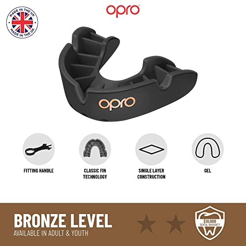 New OPRO Bronze Level Adult and Youth Sports Mouthguard with Case and Fitting Device, Gum Shield for Hockey, Lacrosse, Rugby, MMA, Boxing and Other Contact and Combat Sports (Black, Adult)