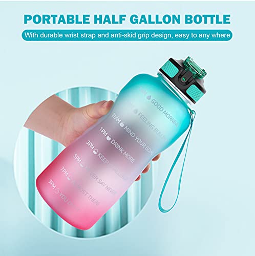 MYFOREST 2.2Litre Drinking Bottle with Time markings and Straw, 2.2L Water Bottle BPA Free & Leakproof, 2200ml Durable Sports Jug for Running, Yoga, Camping