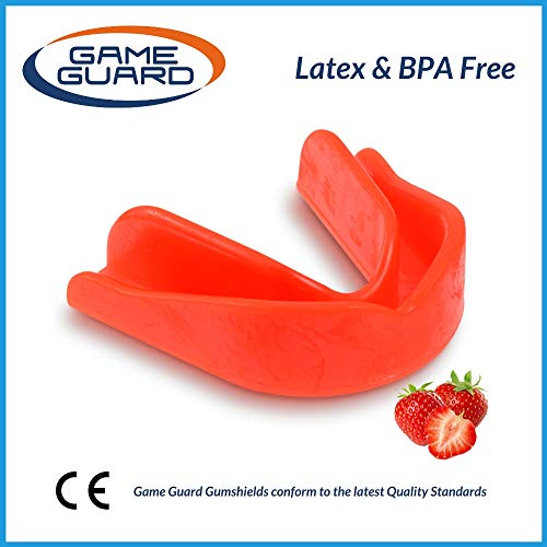 Game Guard 1 x Boil & Bite Flavoured Mouthguard/Gumshield – Mouldable Gum Shields – Mouth Guard Kids/Junior/Childrens/Youth - CE Approved, School Sports, Rugby (GUM SHIELD JUNIOR - STRAWBERRY)