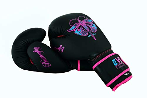 EVO Fitness Ladies Matte Pink Boxing Gloves Punch Bag Women MMA Muay Thai Martial Arts Kick Boxing Girls Sparring Training Fighting Gloves With Hand Wraps (Pink, 8 OZ)