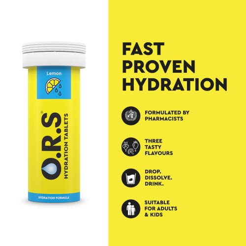 O.R.S Hydration Tablets with Electrolytes, Vegan, Gluten and Lactose Free Formula – Natural Lemon Flavour, 24 Tablets