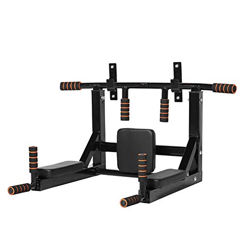 Gielmiy Multifunctional Wall Mounted Pull-Up Bar Wall Mounting Gym Bar 2in1，Dip Station for Indoor Home Gym Workout, Power Tower Set Training Equipment Fitness Dip Stand Supports -Max Limit 440 Lbs
