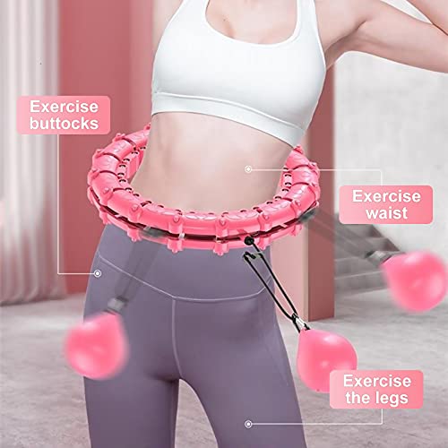 Smart Weighted Hula Hoop 2 in 1 Detachable And Adjustable Size 24-Section Waist Fitness Ring 360 Degree Auto Spinning Ball for Adults Kids Beginners Exercise Weight Loss Massage Hoola Hoops Pink