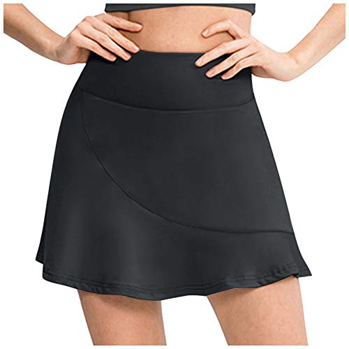 DOLDOA Women's High Waisted Golf Tennis Skirt Active Sport Running Skorts with Ball Pockets(Black,L)