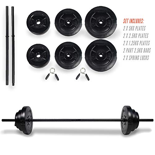 Phoenix Fitness 20kg Barbell Weight Set for Home Gym Fitness and Strength Training - Vinyl Adjustable Barbell Knurled Bar