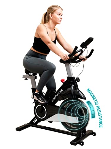 Acefuture Magnetic Resistance Exercise Bike for Home Use Stationary Bikes with 13.6kg Flywheel, Indoor Cycling Workout Bike with Hand Pulse, Fitness Tracker and Tablet/Water Bottle Holder, Black
