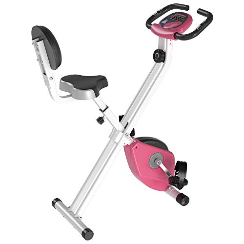 HOMCOM Magnetic Resistance Exercise Bike Foldable w/LCD Monitor Adjustable Seat Heart Rate Monitors Food Straps Foot Pads Home Office Fitness Training Workout - Pink