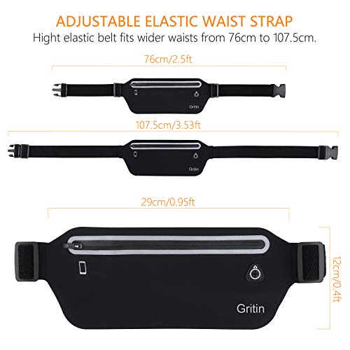 Gritin Running Belt, Waist Pack Fitness Belt With Headphone Hole - Soft Sweat-proof Fabric and Adjustable Elastic Strap for Waist Curve,Running and Other Outdoors