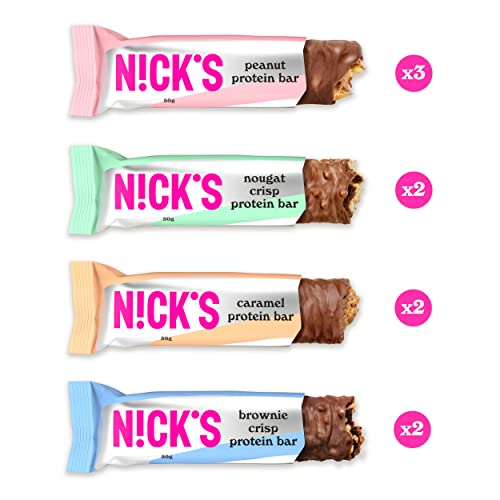 Nicks Protein Bar Mix Box, Keto Snack Bars 4g Net Carbs, 15g Protein, 5g Collagen No Added Sugar Gluten Free Low Carb Snacks (9x50g - Protein)