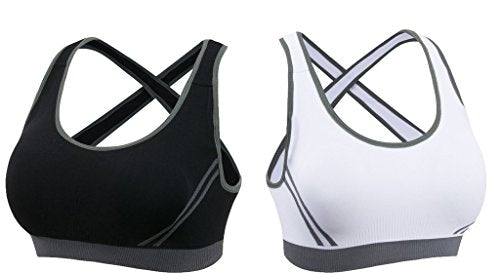 DODOING Women Jogging Sports Blockout Bra Vest Gymwear Fitness Crop-top Yoga Exercise Tank TopsSBlack & White (2-pack)