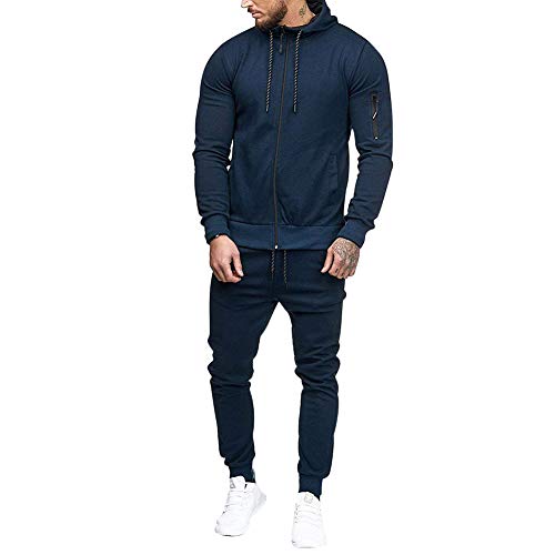 acelyn Mens Tracksuit Set Long Sleeve Zip Hoodie Gym Jogging Bottoms Casual Sports Trousers Navy, M