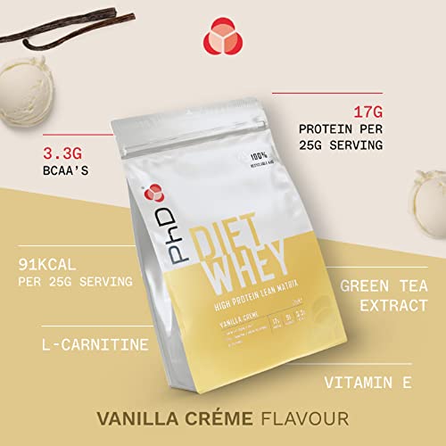 PhD Nutrition Diet Whey High Protein Lean Matrix, Vanilla Crème Diet Whey Protein Powder, High Protein, 80 Servings Per 2 kg Bag