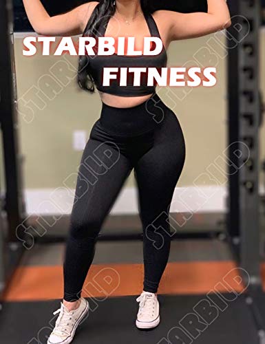 STARBILD Durable Comfortable Soft Slim Athletic Seamless Leggings Set Womens Yoga Pants Ladies Stretch Running Trouser Training Fitness Tights Sports Active Wear Legging Gym Clothes Workout Bottoms