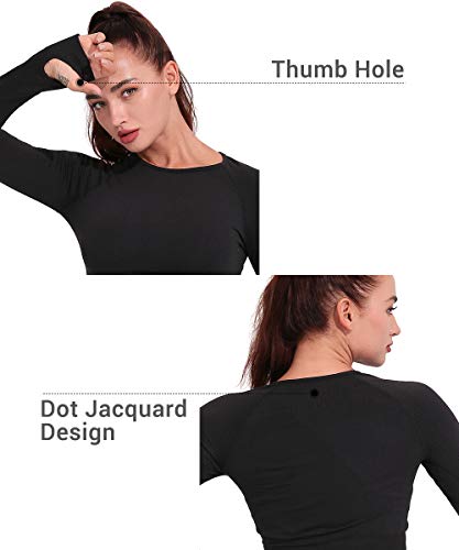 Yaavii Women Seamless Knitting Long Sleeve Yoga Gym Crop Top Fitness Workout Running Outfits Shirts with Thumb Hole
