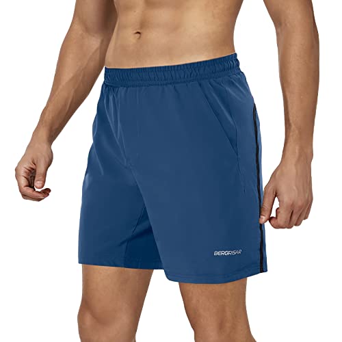 BERGRISAR Men's 7'' Active Running Shorts 2 in 1 with Phone Pocket BG600 Blue Size Large