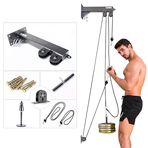 Riiai Wall-Mounted DIY Pulley Cable Machine Attachment System, Tricep Workout Machine Arm Biceps Triceps Blaster Cable Accessories Pull Rope Gym Wrist Roller Fitness Equipment Home Gym