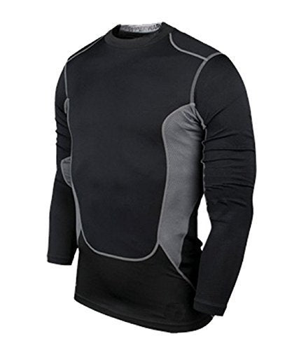 L&L® Mens Compression Top Shirt Base Layer Thermal Sport Gym Cycling Side Breath UK (XXXL, Black/Gray)