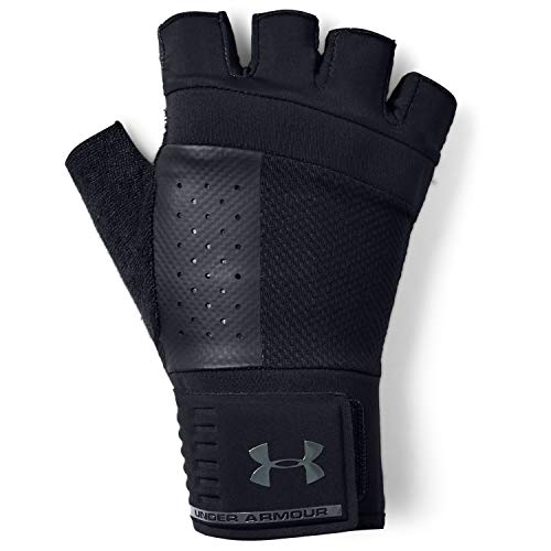 Under Armour Men's Weightlifting Glove, Robust fingerless gloves for protection and grip, breathable gym gloves with elasticated cuff Men, Black (Black / Black / Black), L