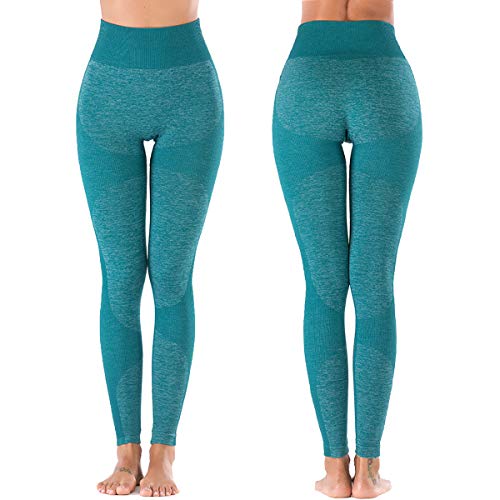 DODOING Gym Leggings Women High Waisted Seamless Yoga Leggings Ultra Stretch Fitness Workout Running Leggings Yoga Pants, 1 Green, M
