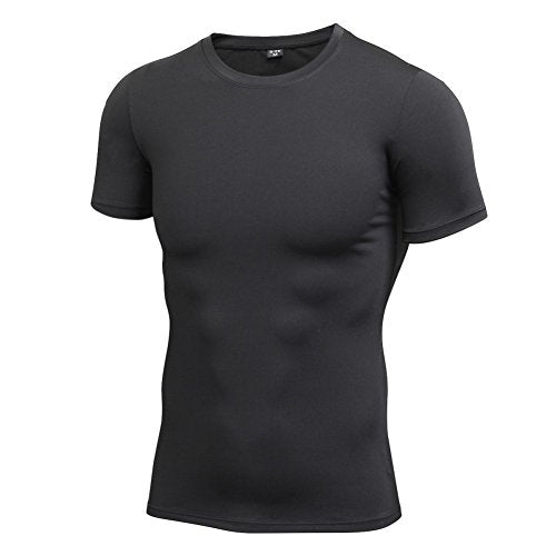 EFINNY Men's Compression Top Short Sleeve T-Shirt Running Gym Fitness Training Base Layer Sportswear Tight Fit Body Shaper Shirt (Black,S)