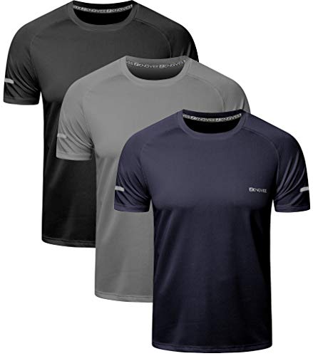 HUAKANG 3 Pack Sport Shirts Men Breathable Cool Dry Running Tops