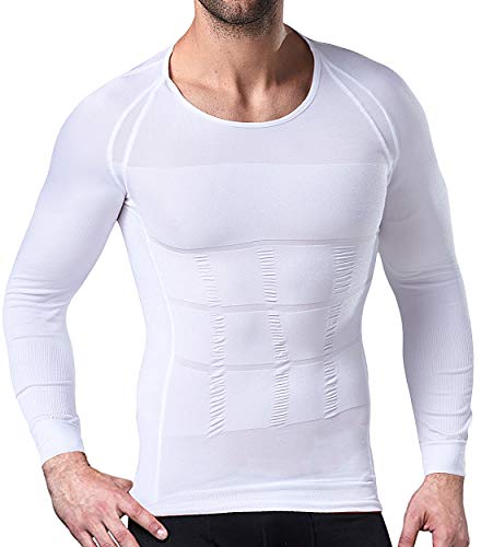 NonEcho Men's Body Shaper Slimming Shirt Compression Baselayer Long Sleeve  T-Shirts Tank Top Shapewear - white - L