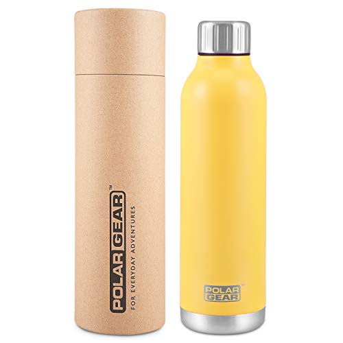 Polar Gear Insulated Water Bottle – Hydra Flow Triple Layer Stainless Steel & Copper Walled Vacuum Flask – Keep Drinks Hot for 12 Hours & Cold for 24 Hours – For Work, Travelling & Gym – Yellow, 500ml