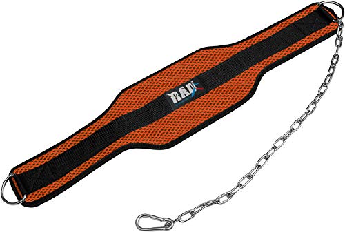 RAD Dip Belt with Chain for Men & Women – Dipping Pullups Powerlifting Weight Lifting Training Gym Bodybuilding Workouts Long Steel Comfortable Neoprene Waist 6.5in Support (Orange)
