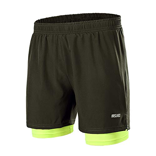 GITVIENAR Men's Running Shorts, 2-in-1 Sports Trousers with Zip Pockets, Quick-Drying Running Shorts, Breathable Compression Shorts, Training Shorts for Training, Running, Sports, Men, d, L