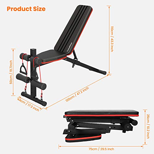 naspaluro Weight Bench Adjustable, Full Body Exercise Folding Fitness Workout Bench with 7 Positions, Exercise Bench for Weight Lifting & Sit Up Abdominal Supine Board Flat Home Gym