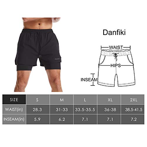 Danfiki Running Shorts Men with Phone Pocket 2 in 1 Gym Training Shorts Lightweight Quick Drying Black