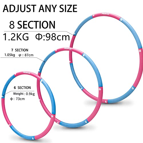 PROIRON Weighted Fitness Hula Hoop 0.95kg/1.2kg/1.8kg, Exercise Hoola Hoops Foam Padded for Adults and Children, 6-8 Detachable Sections, Adjustable 73-98cm Waist for Weight Loss - Gym Store