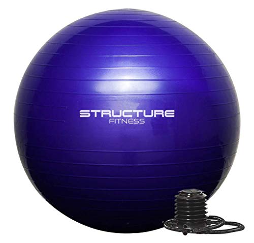 Structure Fitness 65CM Gym Ball Exercise Yoga Swiss Core Fitness - Ideal for core strength training, stretching, toning, resistance Pilates Workout- Hand-pump included. (PURPLE)