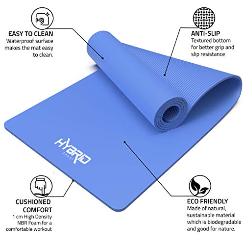 HYBRID Yoga Mat PREMIUM High-Density NBR Foam with Carrying Strap - Non Slip Eco-Friendly Indoor Outdoor Exercise Mat for Home, Gym - 183 x 60 x 1 cm Thick Pilates Mats for Women and Men - Gym Store | Gym Equipment | Home Gym Equipment | Gym Clothing