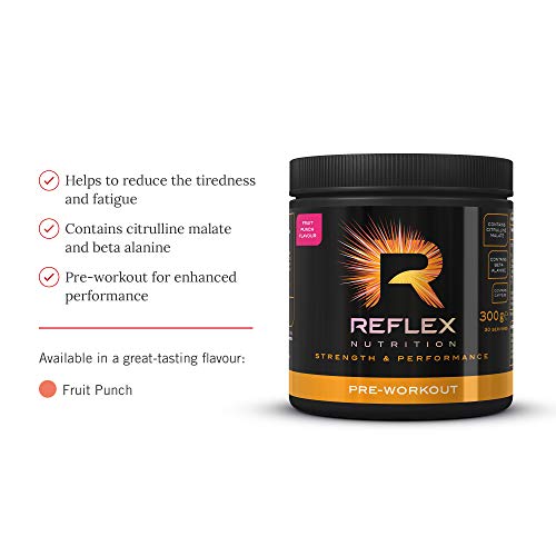 Reflex Pre Workout Powder 3000mg Citrulline Malate 1600mg Beta-Alanine 125mg Caffeine Plus B Vitamins & Electrolytes (Fruit Punch) (300g)