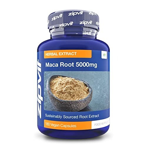Maca Root Capsules 5000mg, Black Maca and Yellow Maca Combination High Strength Maca Root Powder Extract. 180 Vegan Capsules, 6 Months Supply. Vegetarian Society Approved.
