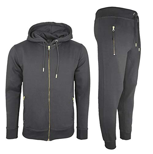 Kapray Clothing Mens Tracksuit Set New Contrast Cord Fleece Hoodie Top Bottoms Jogging Zip Joggers Gym Sport Sweat Suit Pants Plus Size S M L XL XXL (Medium, Charcoal)