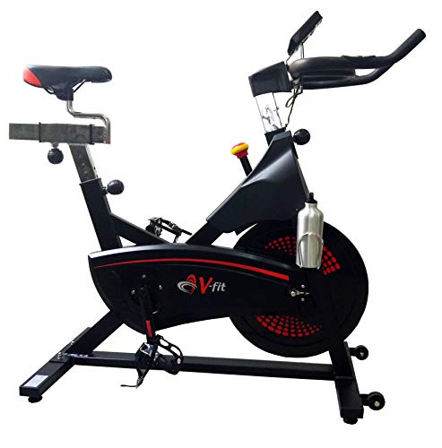 V-fit S2020 Indoor Cycling Exercise Bike, Direct Belt Driven 20kg Flywheel, Magnetic Resistance, 3-Piece Crank, 6-Function Monitor, Heart Rate Sensors, Adjustable Seat