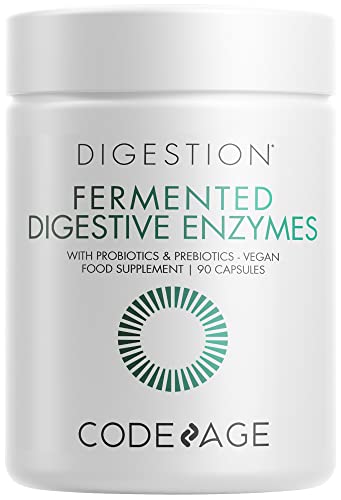 Codeage Fermented Digestive Enzymes Supplement - Probiotics, Prebiotics, Vitamins - Stomach & Food Enzyme - Amylase, Lipase, Lactase - Plant Based, Vegan, Non-GMO - 3 Months Supply - 90 Capsules