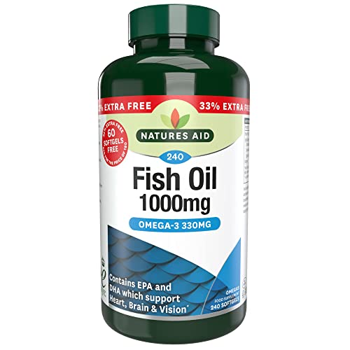 Natures Aid Fish Oil 1000mg | Omega 3 (180mg Epa & 120mg Dha) | Made In The Uk, 240 Softgels For The Price of 180, 240 Capsules