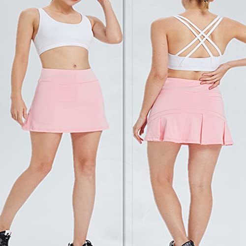 Women Golf Tennis Active Skirt Pleated Quick Dry Athletic Skorts with Shorts Pocket Pink