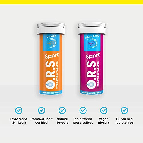O.R.S Sport Hydration Tablets with Electrolytes, Vegan, Gluten and Lactose Free Formula - Natural Orange Flavour, 20 Tablets