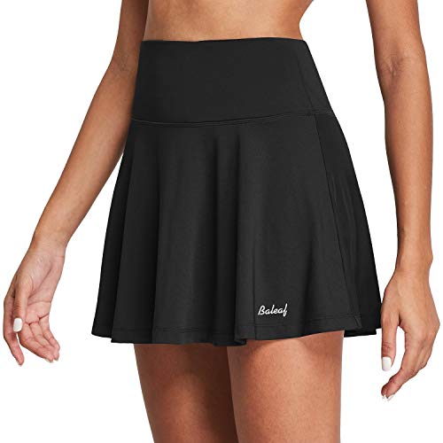 BALEAF Women's High Waisted Tennis Skirt Golf Active Sport Running Skorts Skirts Ball Pockets Black M