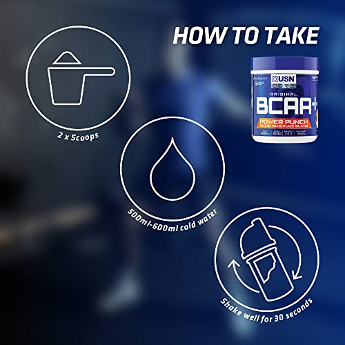 USN BCAA Power Punch, BCAA Powder with Vitamin B6 Intra Workout Amino Drink, Watermelon, 200 g