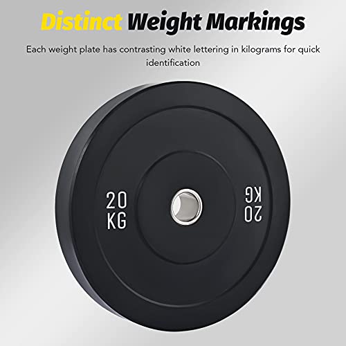 ZELUS Two 20kg Weight Plates, 2 Inch Olympic Weight Set with Rubber Barbell Plates w Stainless Steel Inserts, Bumper Plates for Pro or Home Gyms Strength Training Weightlifting (20kg × 2)