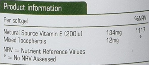 Natures Aid Vitamin E 200iu 60 Softgels (Natural Source Vitamin E, Protects Cells from Oxidative Stress, Made in the UK)