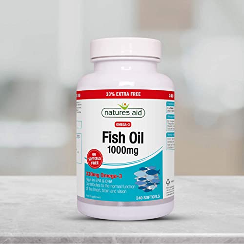 Natures Aid Fish Oil 1000mg | Omega 3 (180mg Epa & 120mg Dha) | Made In The Uk, 240 Softgels For The Price of 180, 240 Capsules